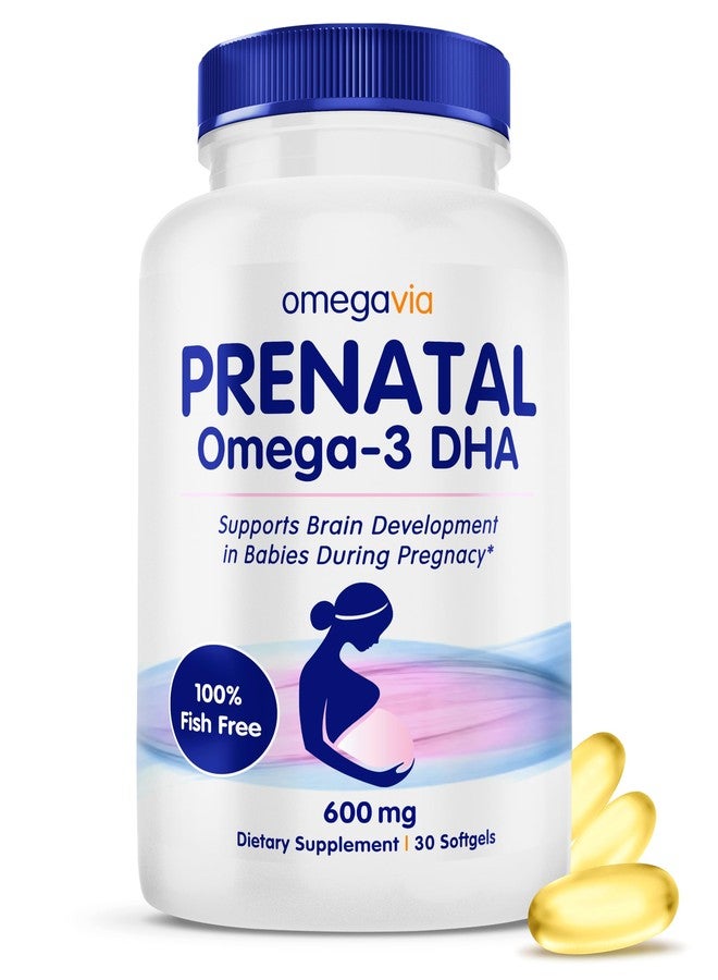 OmegaVia Prenatal DHA 600mg | Fish-Free Omega-3 Supplement | Supports Baby’s Brain, Eye & Nervous System Development | Safe for Pregnancy & Lactation | 30 Easy-to-Swallow Softgels - Image 1