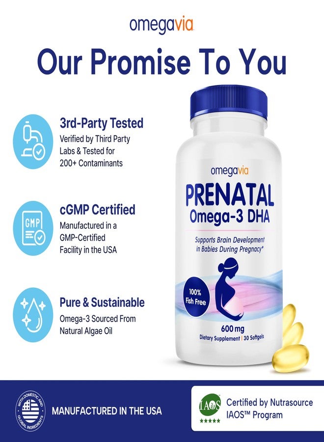 OmegaVia Prenatal DHA 600mg | Fish-Free Omega-3 Supplement | Supports Baby’s Brain, Eye & Nervous System Development | Safe for Pregnancy & Lactation | 30 Easy-to-Swallow Softgels - Image 2