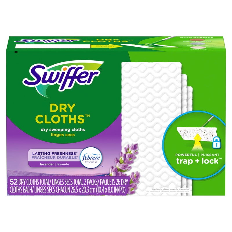 Swiffer Sweep + Mop, Dry Pads Refill, Floor Cleaner for Dirt, Dust, Hair, Cleaning Cloths for Mopping Home, Bathroom, Kitchen, Dust Mop, Floor Duster, Lavender, 52ct - Image 1