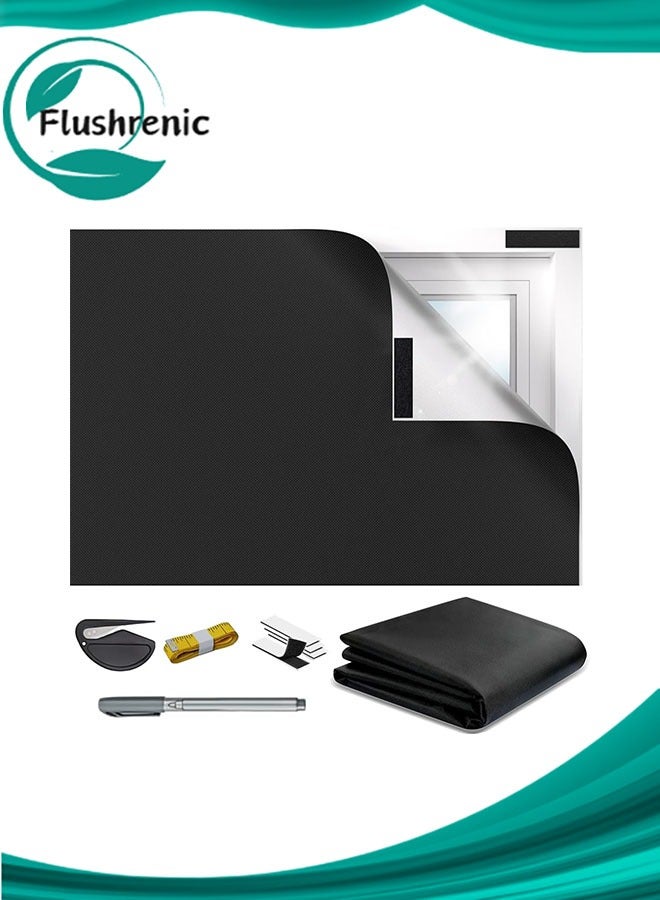 Flushrenic Blackout Blind 145×200cm, No Drill Travel Blackout Blind Curtains, Portable DIY Darkening Shade Easy Stick On Window , Loop Straps, Measure Tape, Cutting Tool for Home Office Bedroom - Image 1