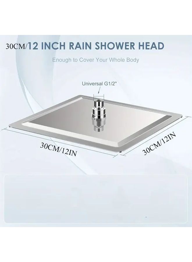 Chrome Polished 12 Inch Vintage Stainless Steel Rain Shower Head With Silicone Nozzles Full Body Waterfall Ceiling Mounted Square Modern Bathroom Upgrade No Electricity Needed Sleek Metallic Finish Durable Metal Construction - Image 3