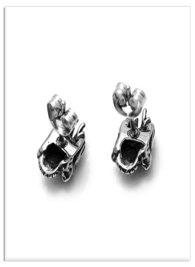 Xusamss Punk Titanium Steel Flame Skull Crystal Eye Stud Earrings (Black Eye) - Image 4