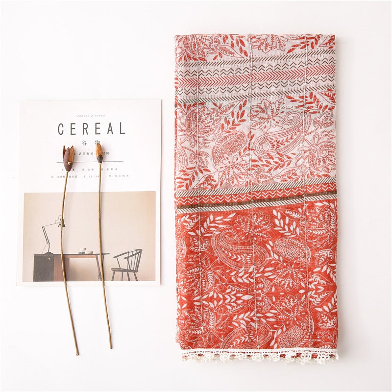 Single Export Korean Tail Single Women'S Cotton And Linen Scarf Sequined Cashew Flower Lace Ethnic Style Artistic Mori Girl - Image 3