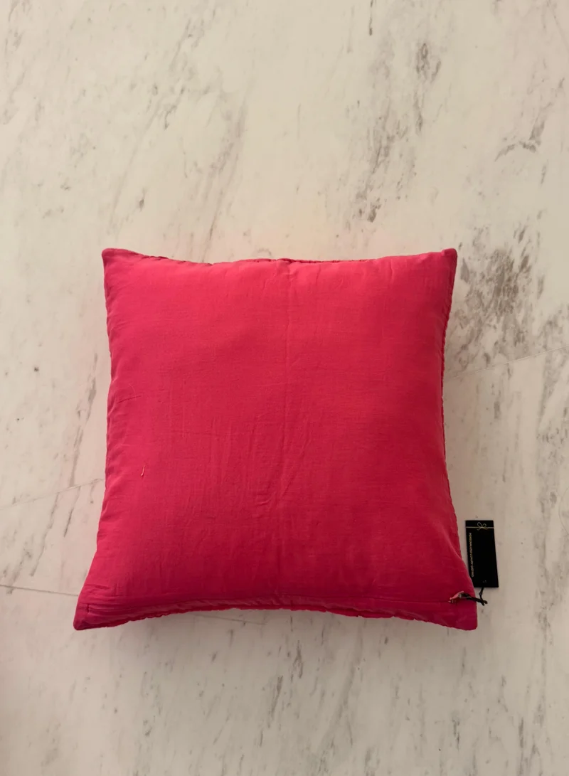 Tohfa Luxe Pink Hand-Pleated Velvet Cushion with Filler