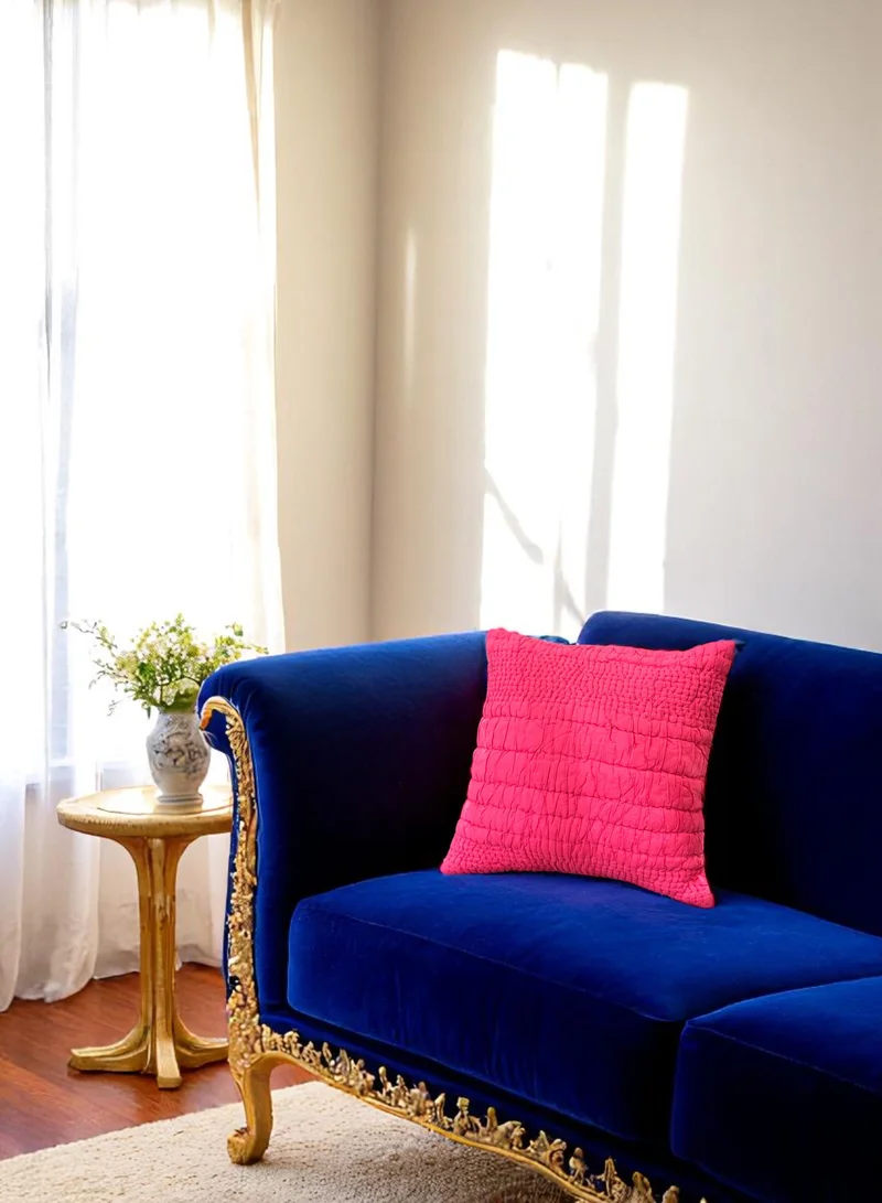 Tohfa Luxe Pink Hand-Pleated Velvet Cushion with Filler
