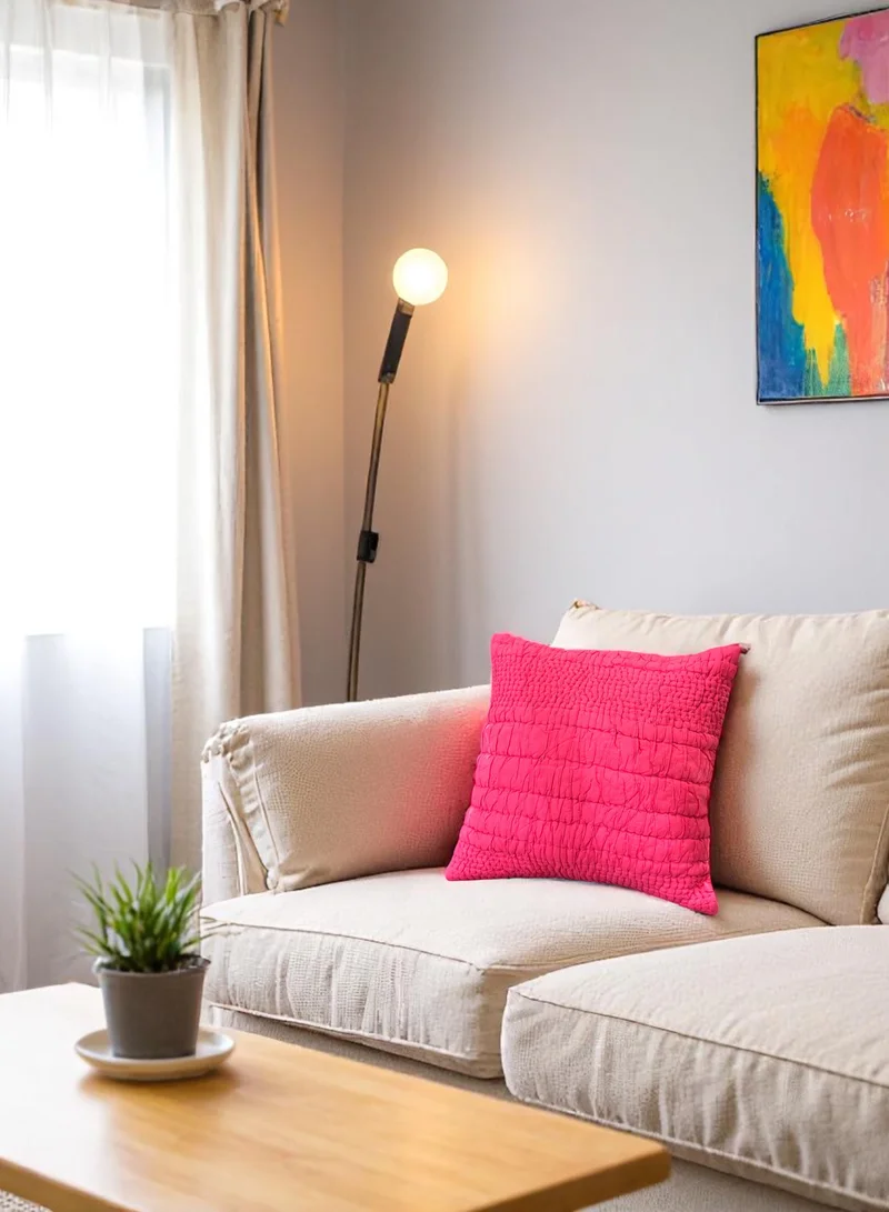 Tohfa Luxe Pink Hand-Pleated Velvet Cushion with Filler