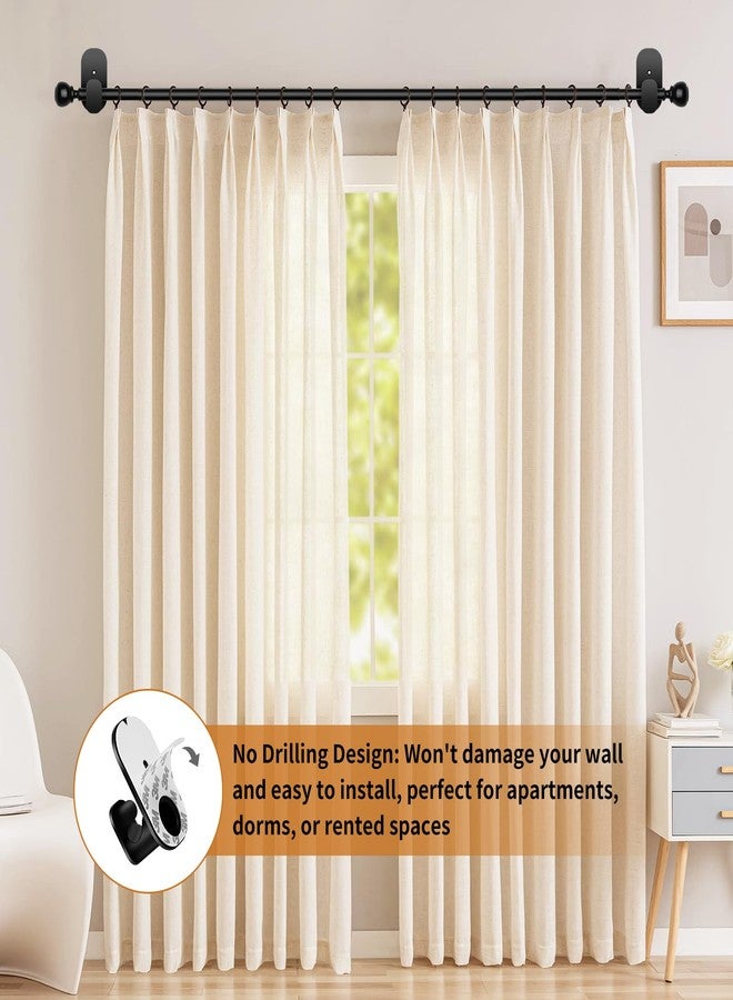 USFOOK Black No Drill Curtain Rods for Windows 48 to 84 inch, USFOOK 5/8 Inch Curtain Rods No Drilling with 3M Adhesive Holders, Adhesive Drapery Rod with Round Finials - Image 2