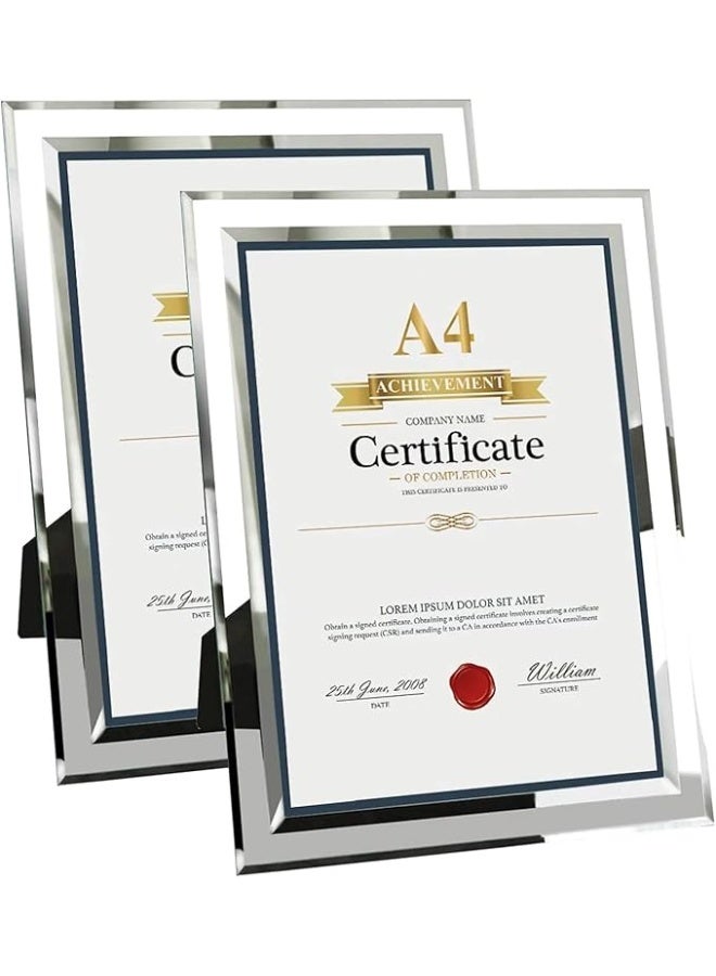 2 حزم الفضة A4 إطار الصورة ، حامل الشهادة ، الزجاج ، دبلوم رف الصحف البحرية ، سطح المكتب - Image 1