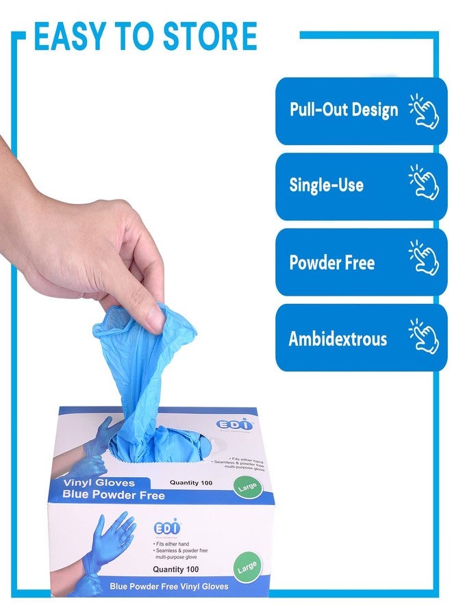 EDI Disposable Vinyl Gloves (Blue) - Powder-Free, Latex-Free (400, Small) - Image 4