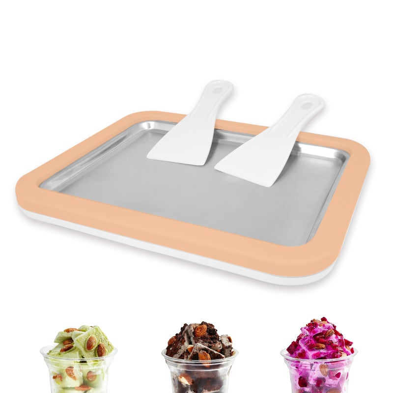 climafusion Instant Ice Cream Maker, Rolled Ice Cream Maker, Instant Gelato Pan/Roll, Homemade DIY, with 2 spatula, Frozen Yoghurt Plate Mini Freezer Kit Machine Peach Fuzz - Image 1