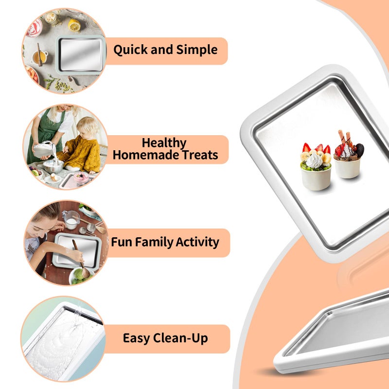 climafusion Instant Ice Cream Maker, Rolled Ice Cream Maker, Instant Gelato Pan/Roll, Homemade DIY, with 2 spatula, Frozen Yoghurt Plate Mini Freezer Kit Machine Peach Fuzz - Image 3