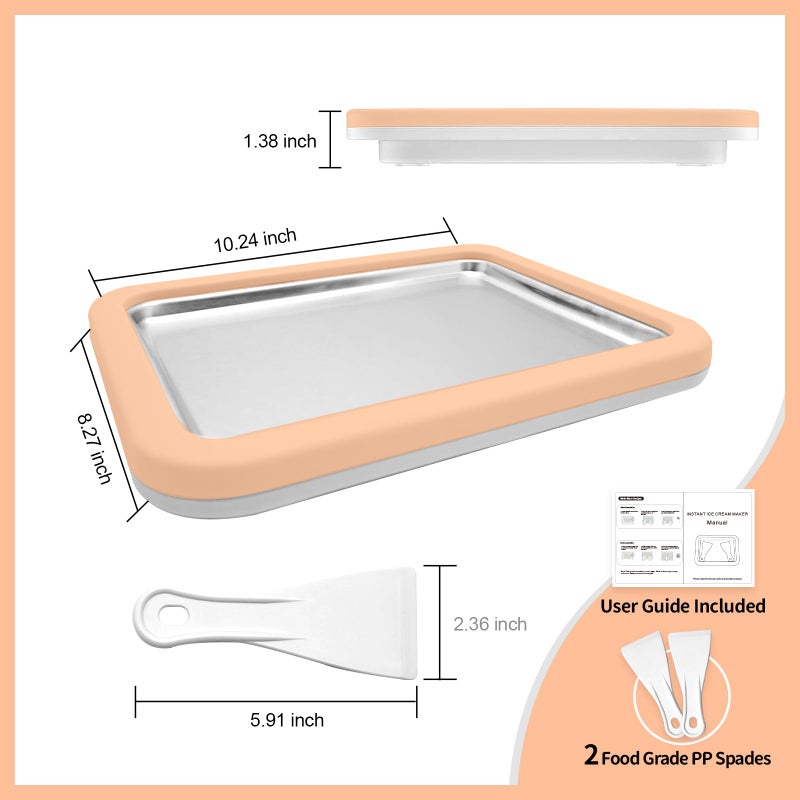climafusion Instant Ice Cream Maker, Rolled Ice Cream Maker, Instant Gelato Pan/Roll, Homemade DIY, with 2 spatula, Frozen Yoghurt Plate Mini Freezer Kit Machine Peach Fuzz - Image 2