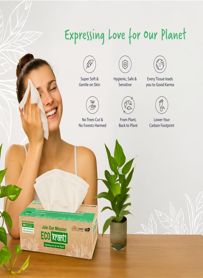 Eco Kranti - Bagasse Facial Tissue Paper Box (Pack of 6, 100 Pulls/Pack) |100% Natural Bagasse | Soft & Absorbent Face Tissues | Biodegradable, Compostable & Eco-Friendly | Travel-Friendly Napkins - Image 2