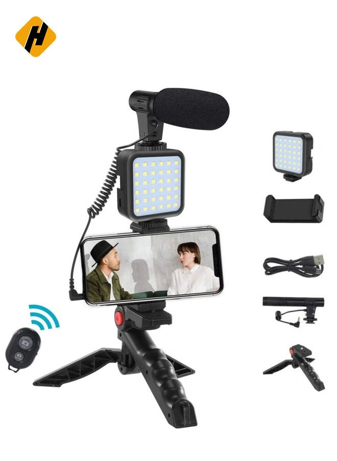 HuHa Smartphone Vlogging Starter Video Recording Set with Fill Light, Microphone, Tripod and Phone Clip for YouTube/Tiktok/Instagram/Fitness Yoga  - Image 1