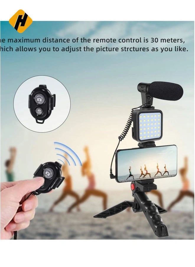 HuHa Smartphone Vlogging Starter Video Recording Set with Fill Light, Microphone, Tripod and Phone Clip for YouTube/Tiktok/Instagram/Fitness Yoga  - Image 2