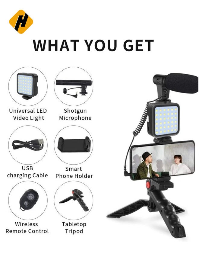 HuHa Smartphone Vlogging Starter Video Recording Set with Fill Light, Microphone, Tripod and Phone Clip for YouTube/Tiktok/Instagram/Fitness Yoga  - Image 4
