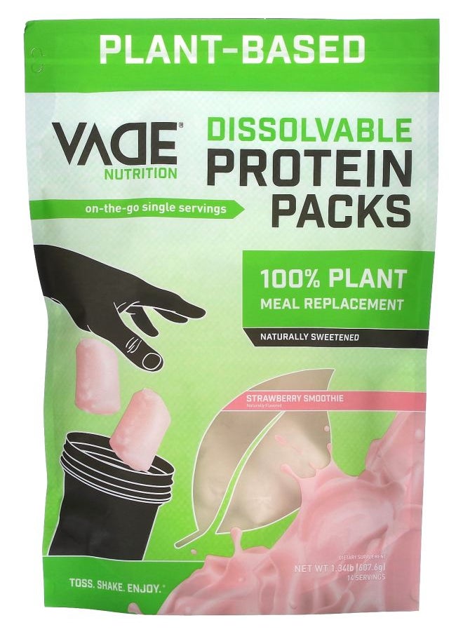 Vade Nutrition Dissolvable Protein Packs 100% Plant Meal Replacement Strawberry Smoothie 1.34 lb (607.6 g) 