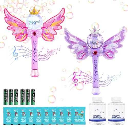 Hugeway 2 Pack Bubble Wands for KidsOutdoor Party Birthday Bubble Toy for ToddlersLight Up Music Bubble MachineBubble Maker Bubble BlowerGift for Girls Age 3 4 5 6 Years OldPinkPurple - Image 1