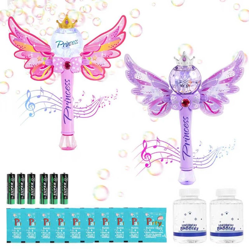 Hugeway 2 Pack Bubble Wands for KidsOutdoor Party Birthday Bubble Toy for ToddlersLight Up Music Bubble MachineBubble Maker Bubble BlowerGift for Girls Age 3 4 5 6 Years OldPinkPurple - Image 3