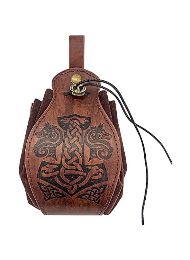 Medieval Faux Leather Pouch, Portable Drawstring Purse, Vintage Belt Pouch Dice Bag For LARP Ren Faire  - Image 2