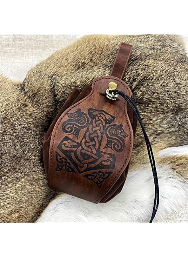 Medieval Faux Leather Pouch, Portable Drawstring Purse, Vintage Belt Pouch Dice Bag For LARP Ren Faire  - Image 3