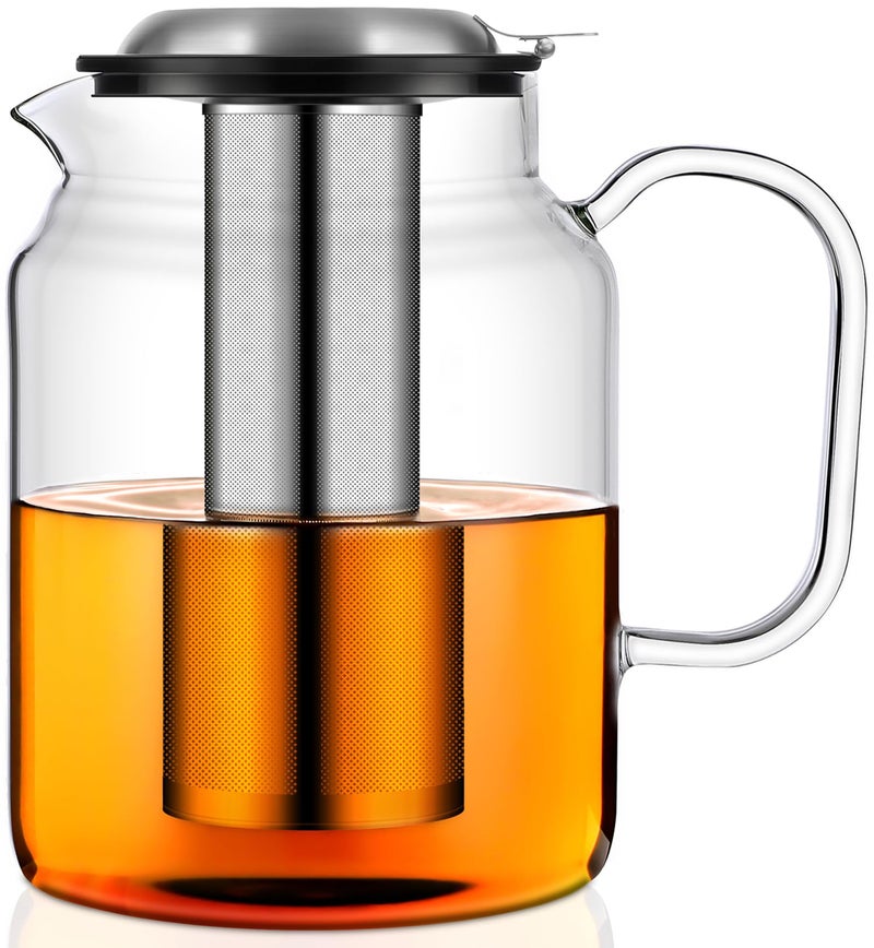 Aquach 85oz Glass Teapot with Stainless Steel Removable Infuser Stovetop Dishwasher Safe Ideal for Brewing Loose Leaf Blooming Tea