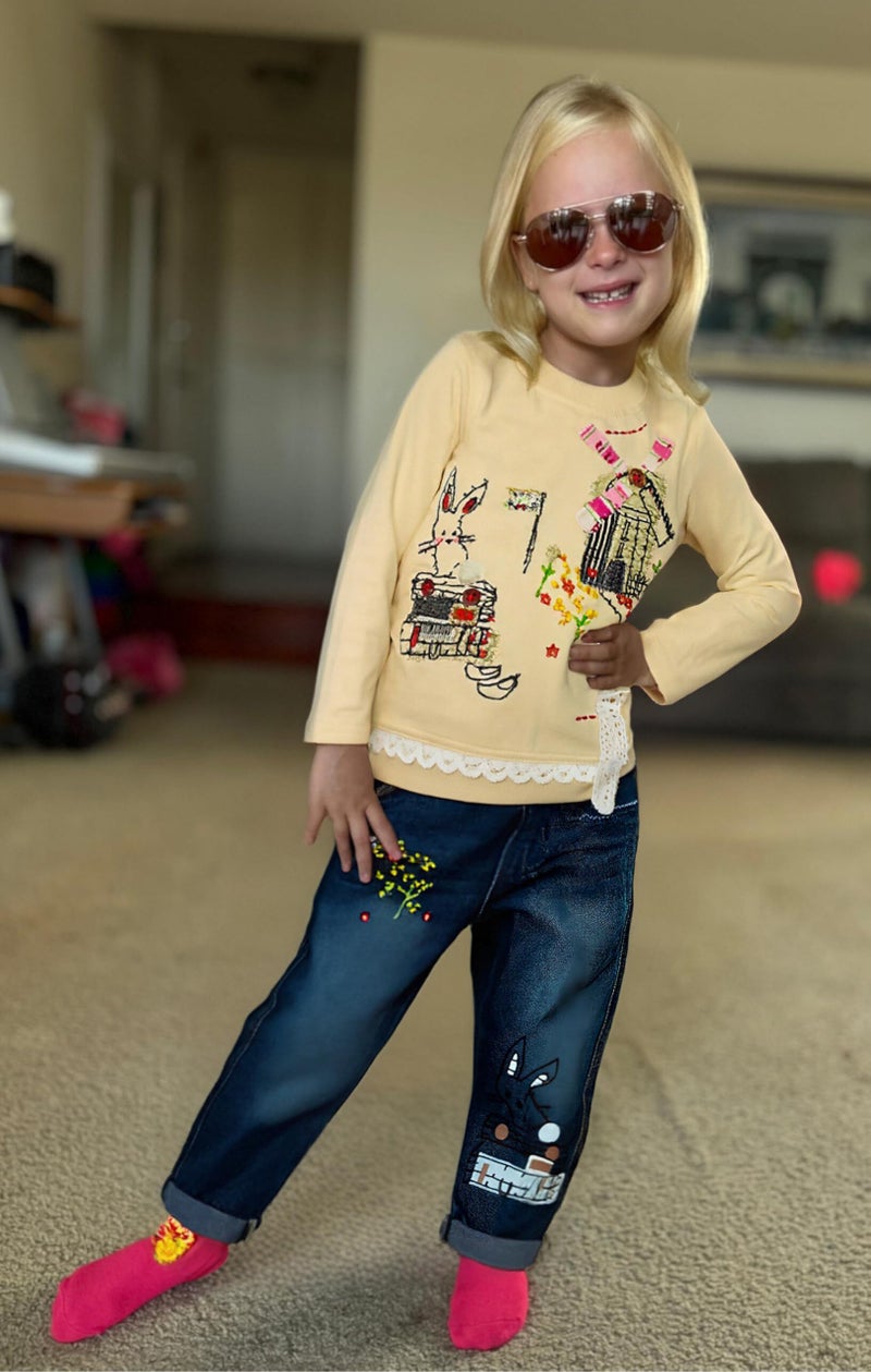 MAXIMGR Toddler Girl Clothes Baby Girl Outfits Cute Long Sleeve Cartoon Top + Jeans Pants Fall Winter Girls Clothing Sets - Image 4
