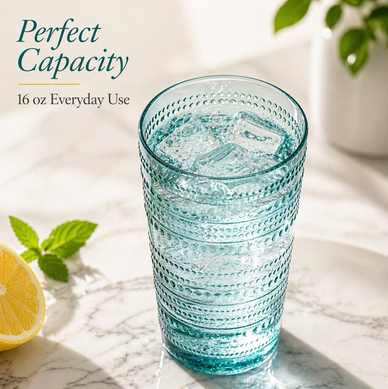 TarHong Beaded Jumbo Tumbler 16oz Sea Green – Durable BPA-Free Acrylic Drinking Glass, Textured Beaded Design Cup for Water, Juice & Cold Drinks, Reusable Kitchen & Outdoor Drinkware - Image 4