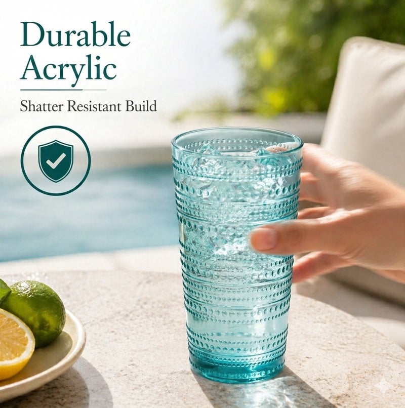 TarHong Beaded Jumbo Tumbler 16oz Sea Green – Durable BPA-Free Acrylic Drinking Glass, Textured Beaded Design Cup for Water, Juice & Cold Drinks, Reusable Kitchen & Outdoor Drinkware - Image 5