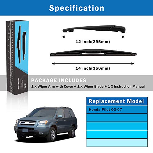 WTI Rear Wiper Arm Blade Set Compatible With Honda Pilot 2003-2008 SUV Rear Windshield Window Wiper Kits Assembly New Replacement Accessories Parts Fit 76720S9VA01 76740S9VA01 - Image 5