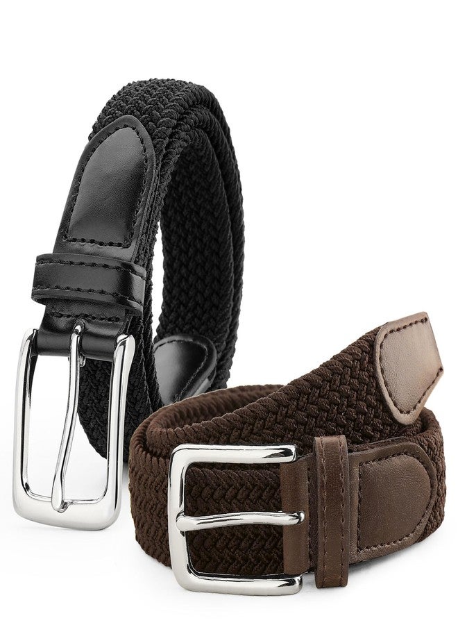 LEACOOLKEY Kids 2 Pack Elastic Braided Belts Stretch Golf Belts for Boys and Girls Aged 3-12 Years - Image 1
