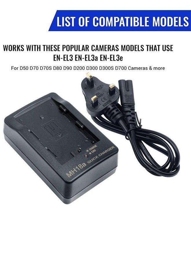 Ailily - MH-18a Quick Battery Charger Compatible with Nikon EN-EL3 EN-EL3e EN-EL3a Battery for D50 D70 D70s D80 D90 D100 D200 D300 D300s D700 Digital SLR Cameras - Image 1