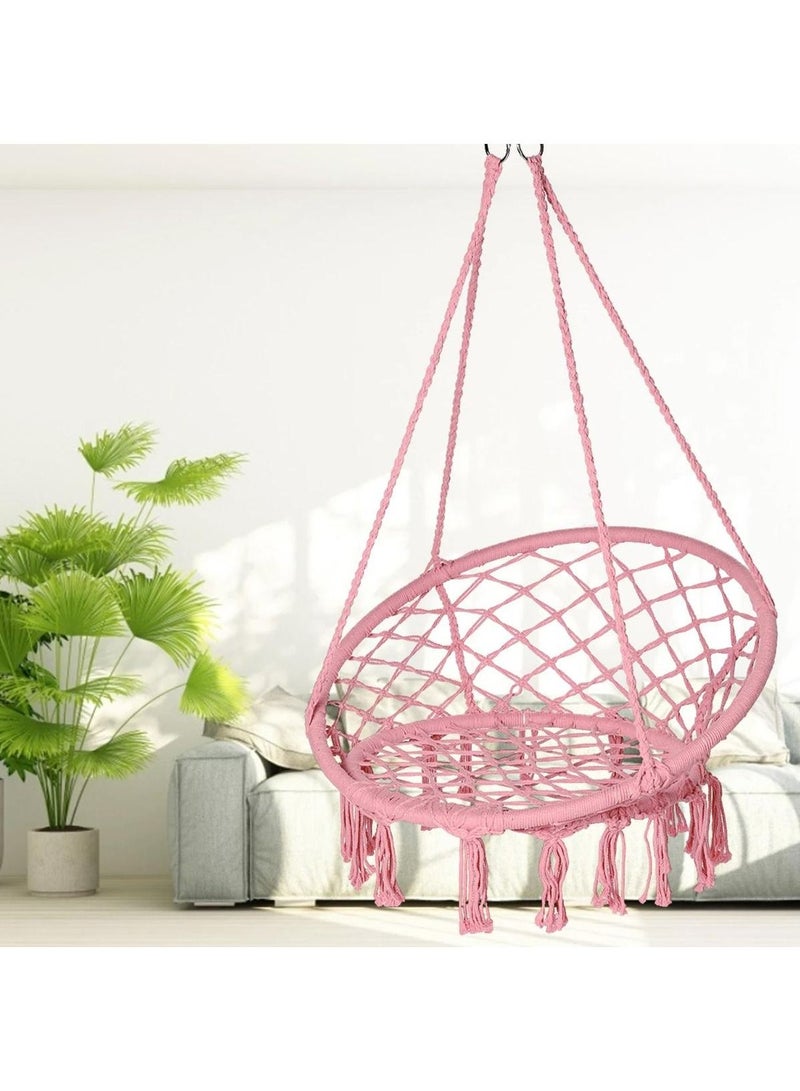 Round Hammock Chair Outdoor Indoor Dormitory Bedroom Yard For Child Adult Swinging Hanging Single Safety Chair Hammock (Color : Pink)
