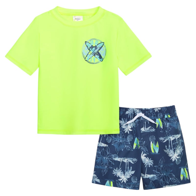 OSHKOSH B'GOSH Toddlers Boys' Swimsuit Trunk and Rashguard Set, Yellow 3T - Image 1