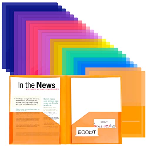 EOOUT 24pcs Folders with Pockets, Plastic Pocket Folders Clear Folders with 2 Pockets for Office Students and School, Letter Size, A4 Size, 8 Assorted Colors - Image 1