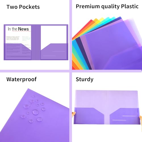 EOOUT 24pcs Folders with Pockets, Plastic Pocket Folders Clear Folders with 2 Pockets for Office Students and School, Letter Size, A4 Size, 8 Assorted Colors - Image 4