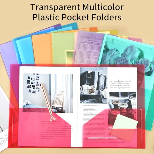 EOOUT 24pcs Folders with Pockets, Plastic Pocket Folders Clear Folders with 2 Pockets for Office Students and School, Letter Size, A4 Size, 8 Assorted Colors - Image 2