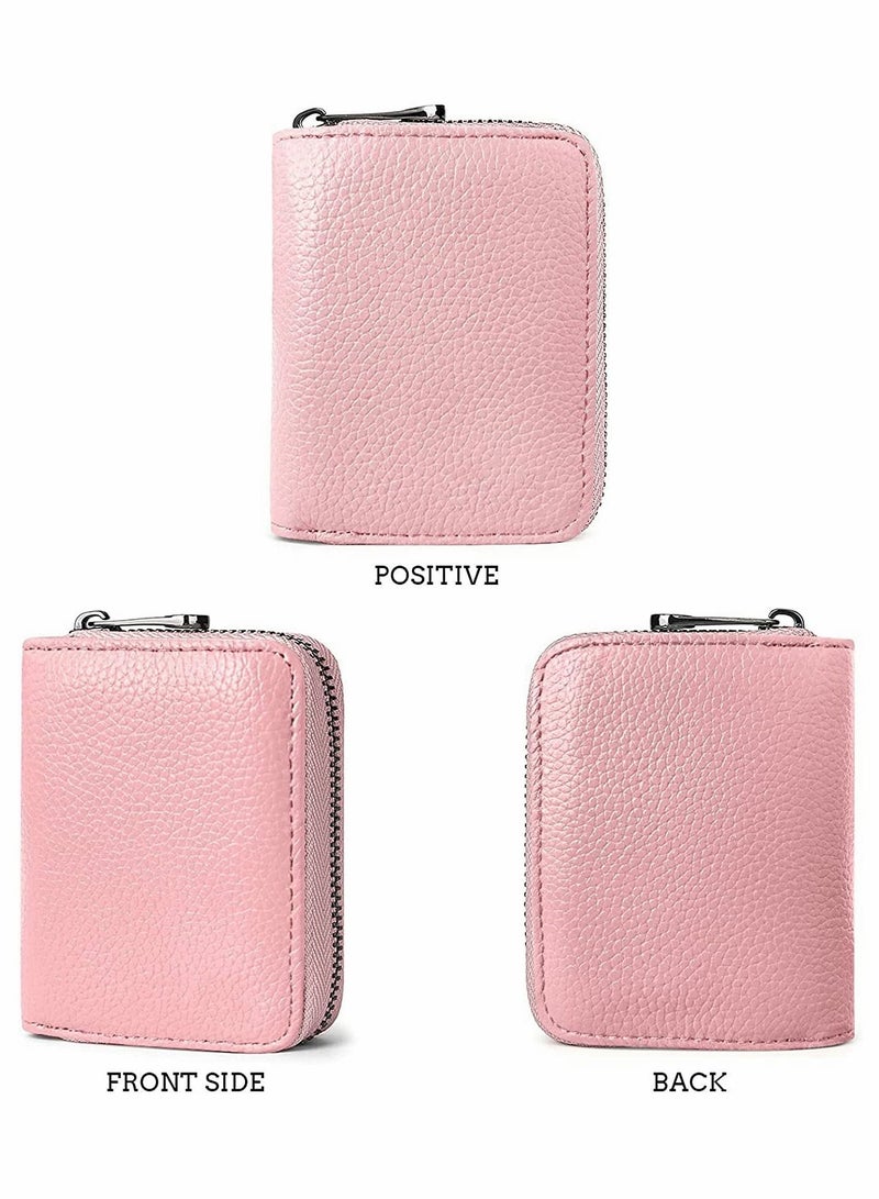 SYOSI Card Cases, RFID 20 Card Slots Credit Card Holder Genuine Leather Small Card Case for Women or Men Accordion Wallet with Zipper (Pink) - Image 5