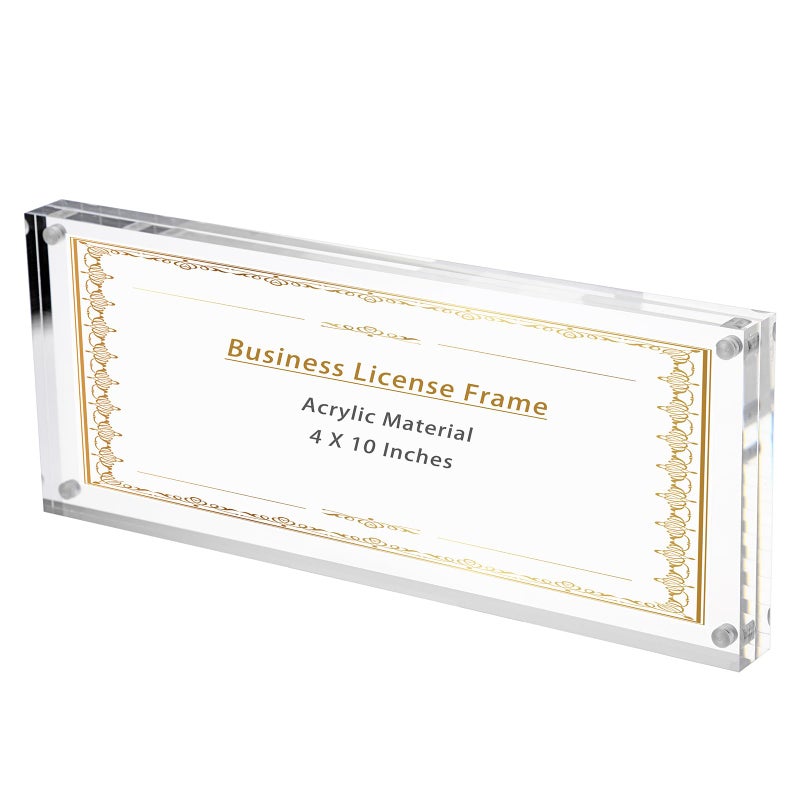 JUXYES Clear Acrylic Business License Frame Magnetic License Certificate Display Frame Acrylic Sandwich Frames Frameless Panoramic Picture Frame Tabletop Magnetic Frames for Business License 4x10 - Image 2