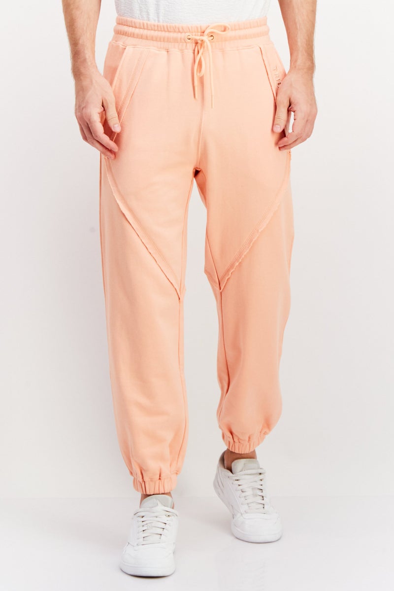 TRIBE OF 6 Men Regular Fit Embroidered Sweatpants, Peach - Image 1