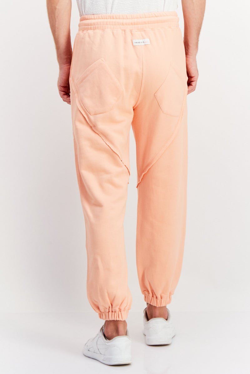 TRIBE OF 6 Men Regular Fit Embroidered Sweatpants, Peach - Image 3