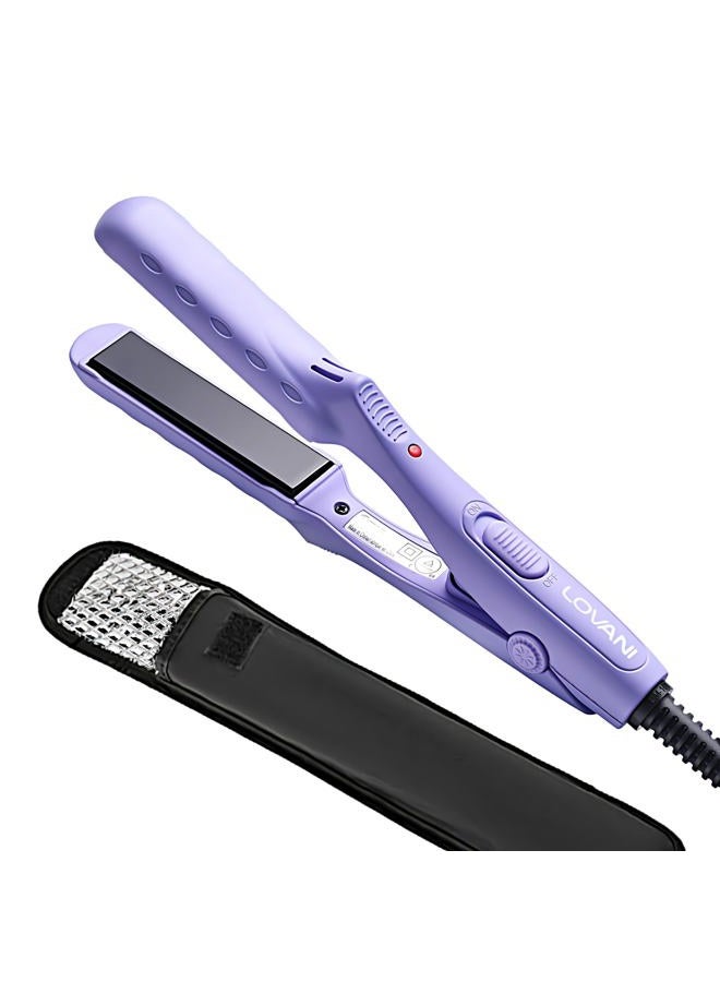 Lovani Dual Voltage Travel Straightener, Tourmaline Ceramic Small Straightener for Short Hair and Bangs, Portable with Insulated Bag (Purple) - Image 1