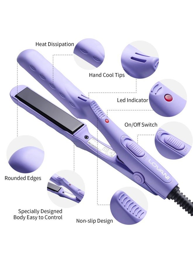 Lovani Dual Voltage Travel Straightener, Tourmaline Ceramic Small Straightener for Short Hair and Bangs, Portable with Insulated Bag (Purple) - Image 3