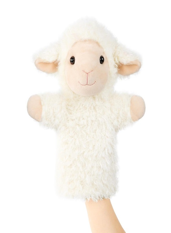 JUSTQUNSEEN Plush Lamb Hand Puppet Soft Fuzzy Sheep Stuffed Animal for Baby Story Time Safe Washable Stuffed Adult Hands Fit Interactive Play - Image 1