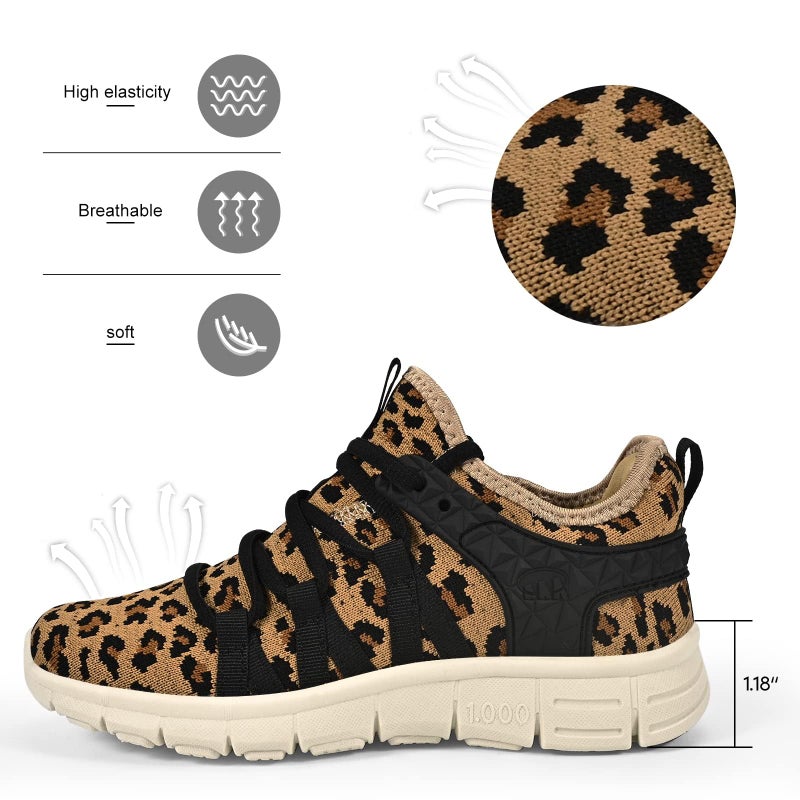 INZCOU Leopard Print Running Shoes, Women's Size 8, Unisex, Casual & Sports, Non-Slip, Breathable Mesh, Lace-Up - Image 4