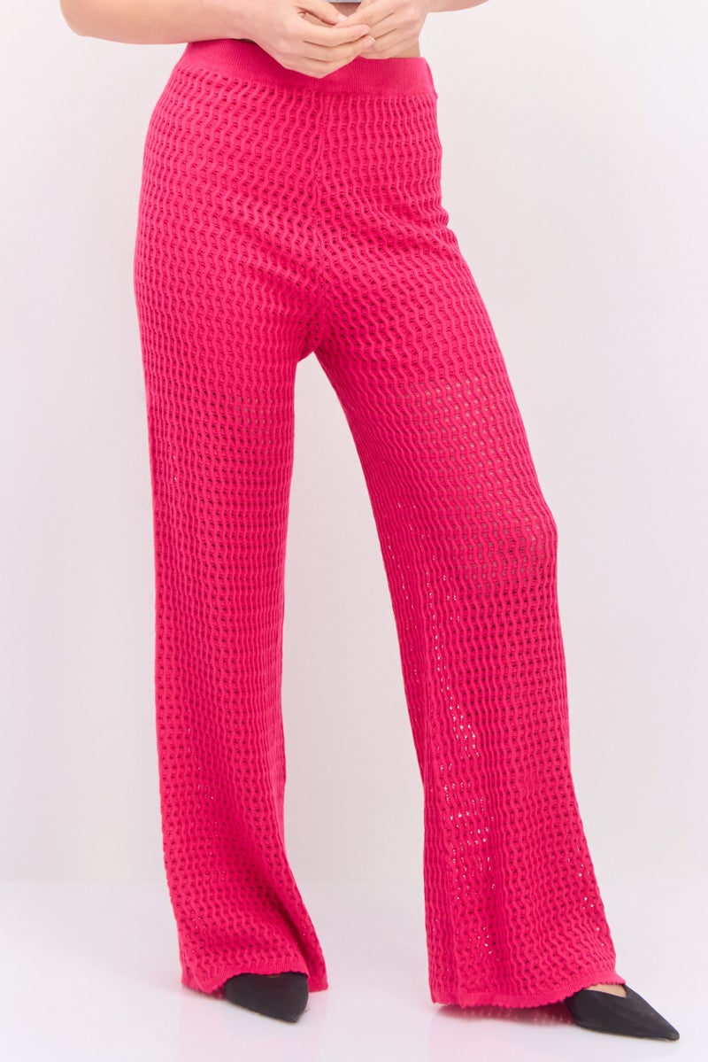 GUESS Women Regular Fit Wide Leg Textured Palazzo Pants, Pink  - Image 1
