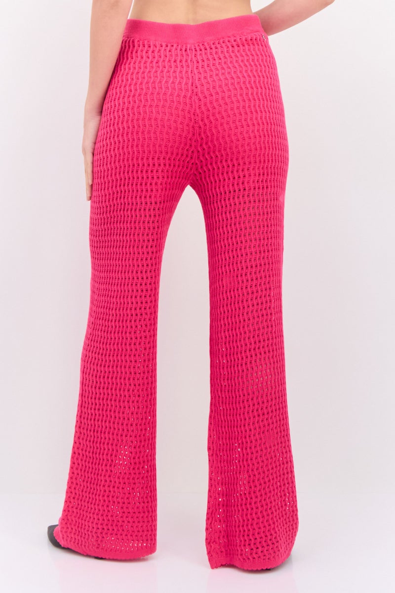 GUESS Women Regular Fit Wide Leg Textured Palazzo Pants, Pink  - Image 3
