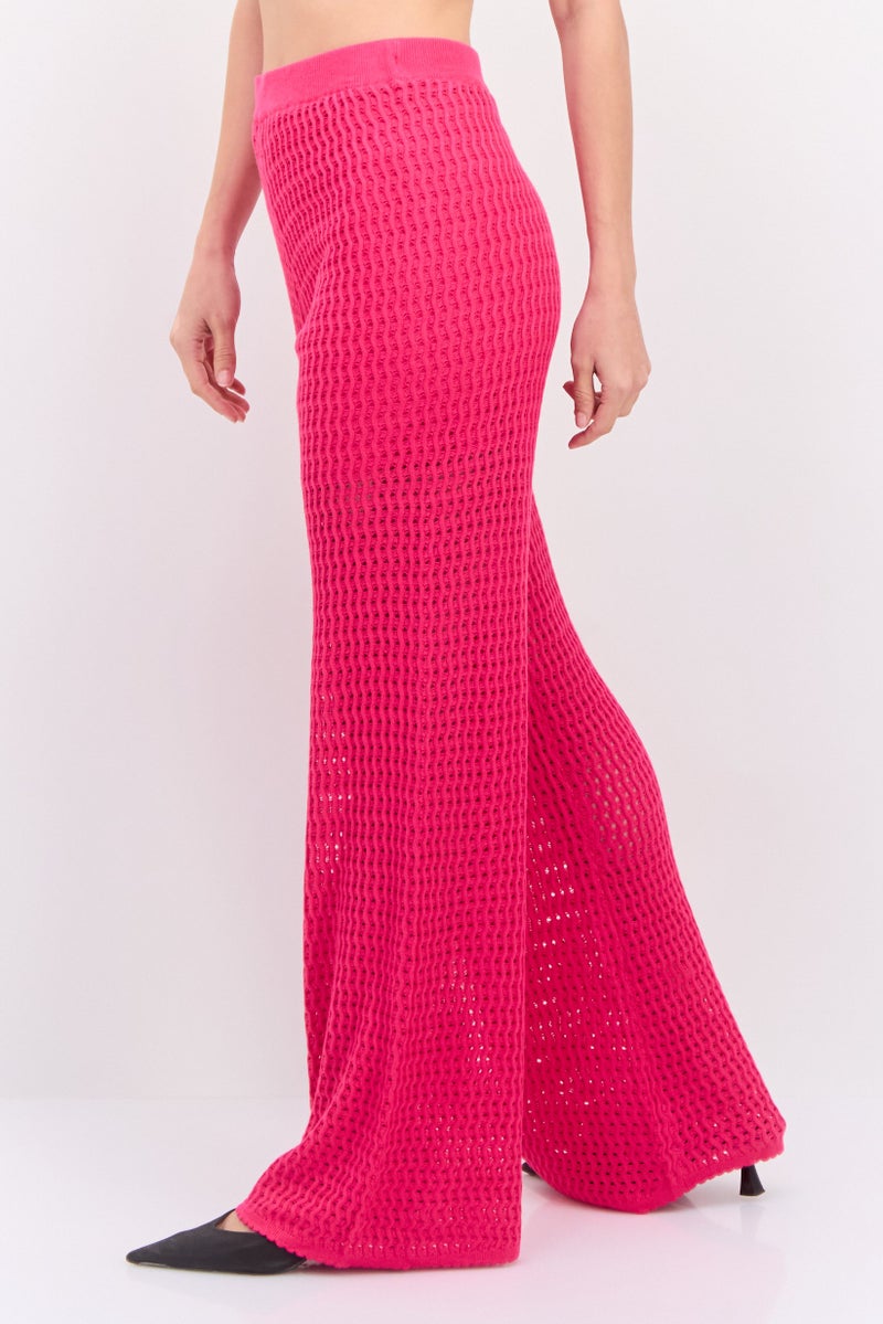 GUESS Women Regular Fit Wide Leg Textured Palazzo Pants, Pink  - Image 2