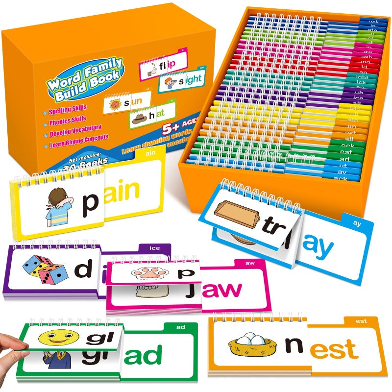 Edulok Phonics Flash Cards Word Family Build BookLearn to Read 30 Read and Rhyme Flip BooksSight Words Flash Cards Kindergarten Phonics Flip Books for Kids Classroom Homeschool Preschool Learning Activity - Image 2