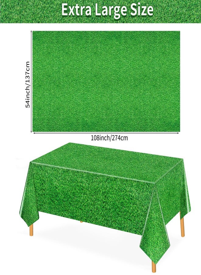 Lemicin 2 Pack Green Grass Tablecloth Golf Table Cloth 54 x 108 Inch Disposable Plastic Grass Tablecloth for Golf Birthday Party Games Decoration Outdoor Picnics Dining Rectangle Table Cover - Image 2